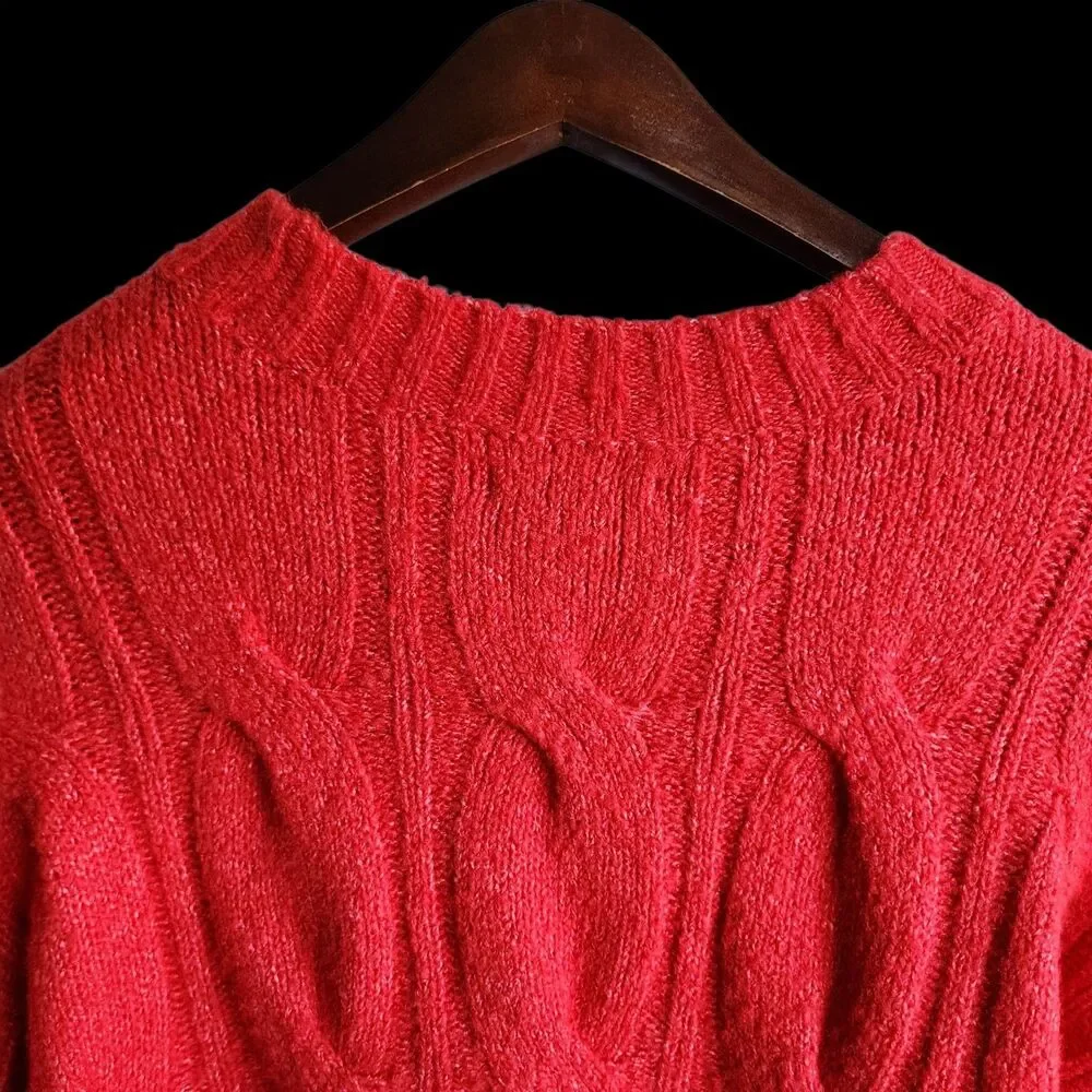 American Eagle Outfitters Womens LG Orange Cable Knit Sweater Pullover